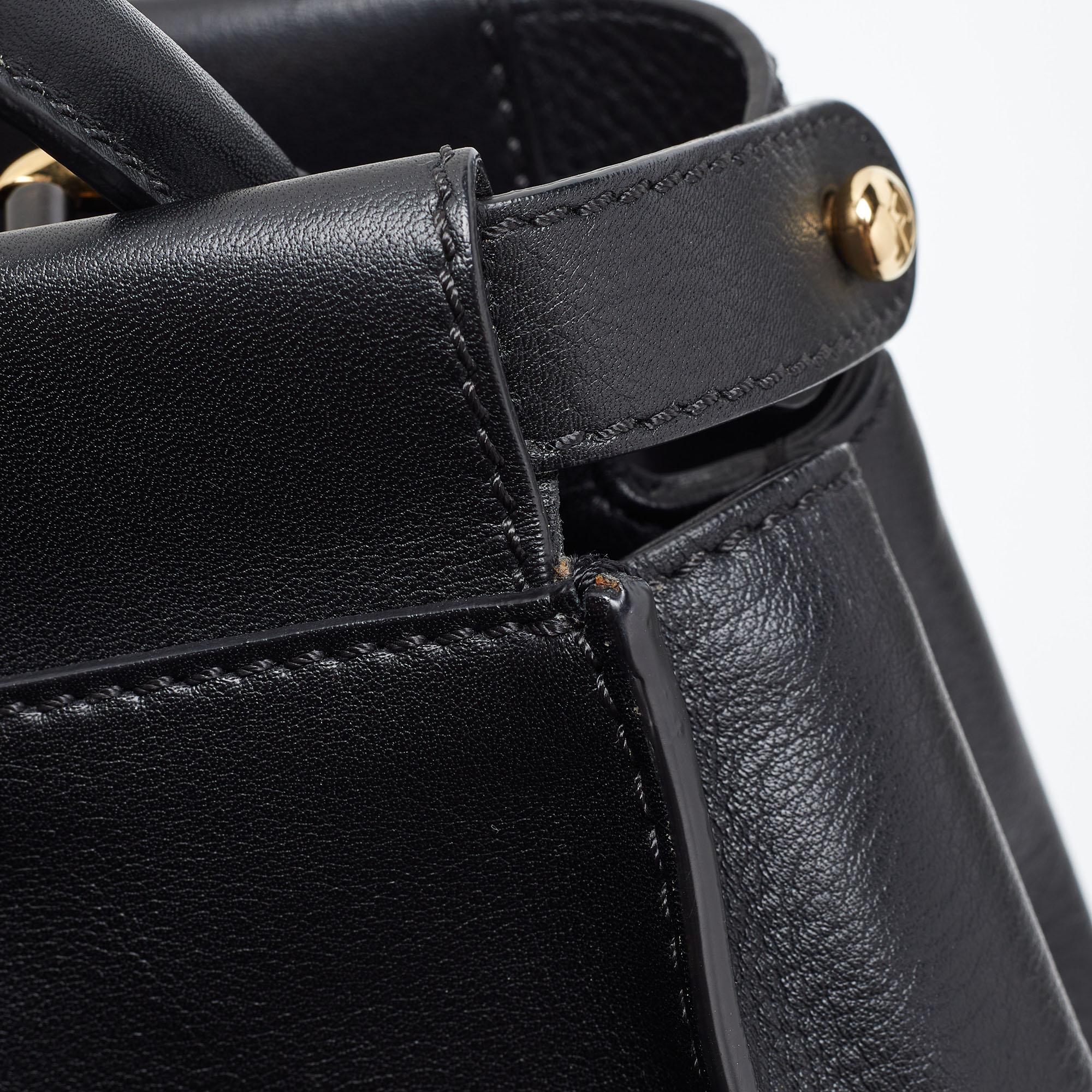 Fendi Black Leather Regular Peekaboo Top Handle Bag For Sale 5