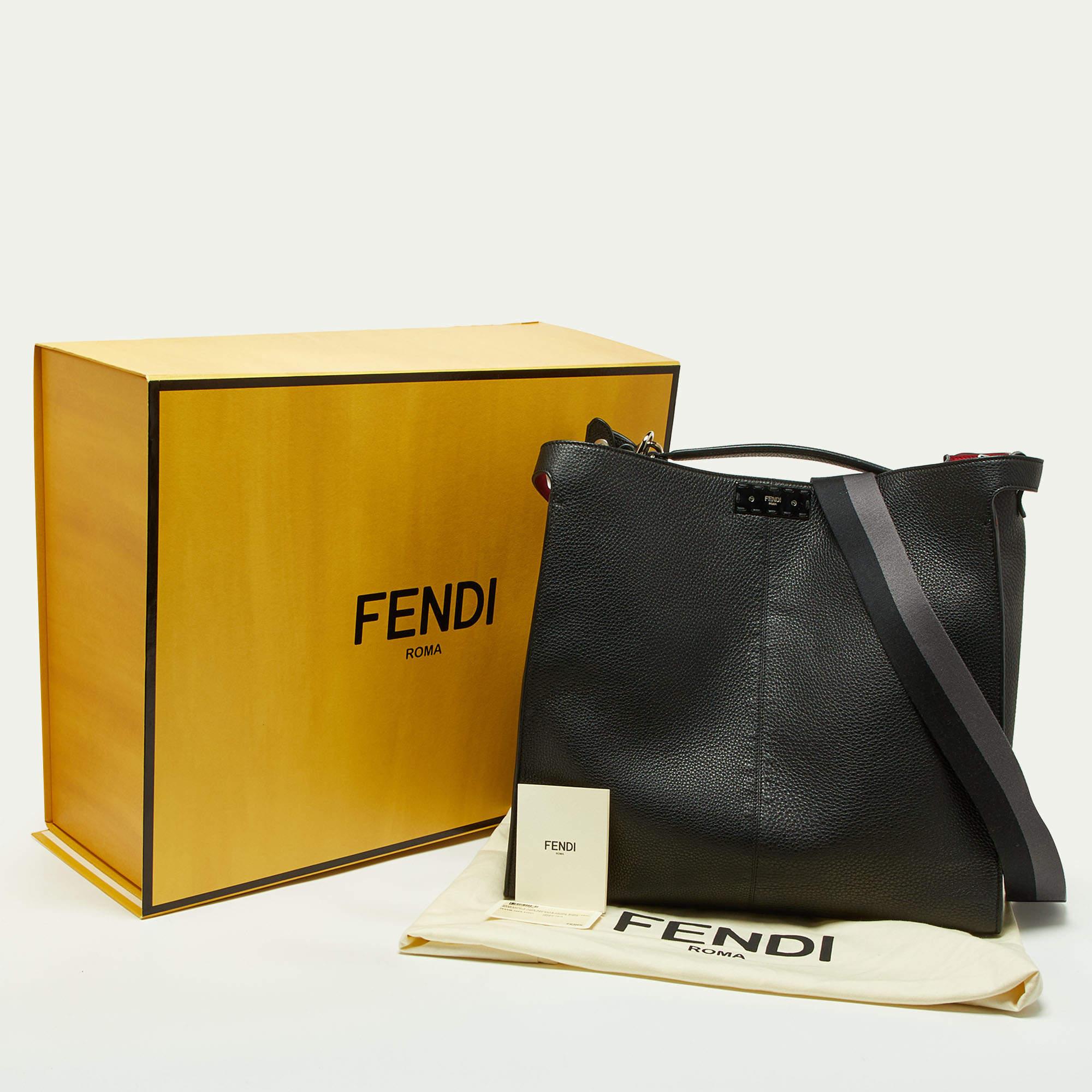Fendi Black Leather Regular Peekaboo X Lite Top Handle Bag For Sale 8