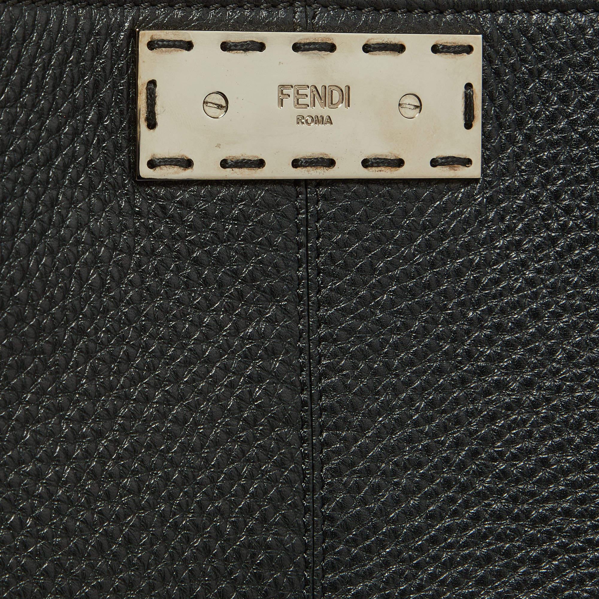 Men's Fendi Black Leather Regular Peekaboo X Lite Top Handle Bag For Sale