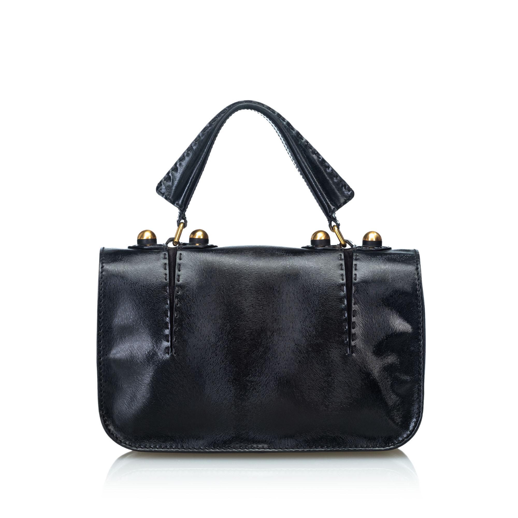 Fendi Black  Leather Satchel Italy w/ This item does not come with inclusions. In Good Condition In Orlando, FL