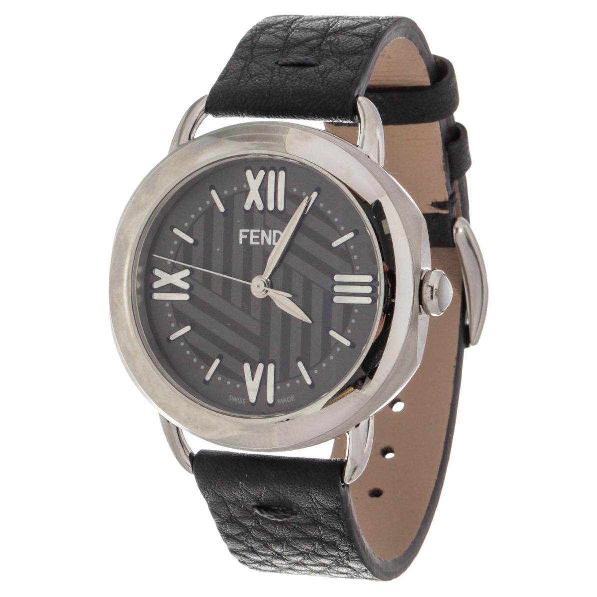Fendi Black Leather Selleria Quartz Watch