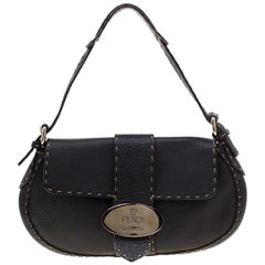 Fendi Black Leather Selleria Shoulder Bag