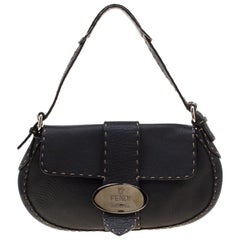 Fendi Black Leather Selleria Shoulder Bag