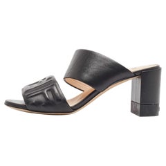 Fendi Black Leather Slide Sandals Size 37