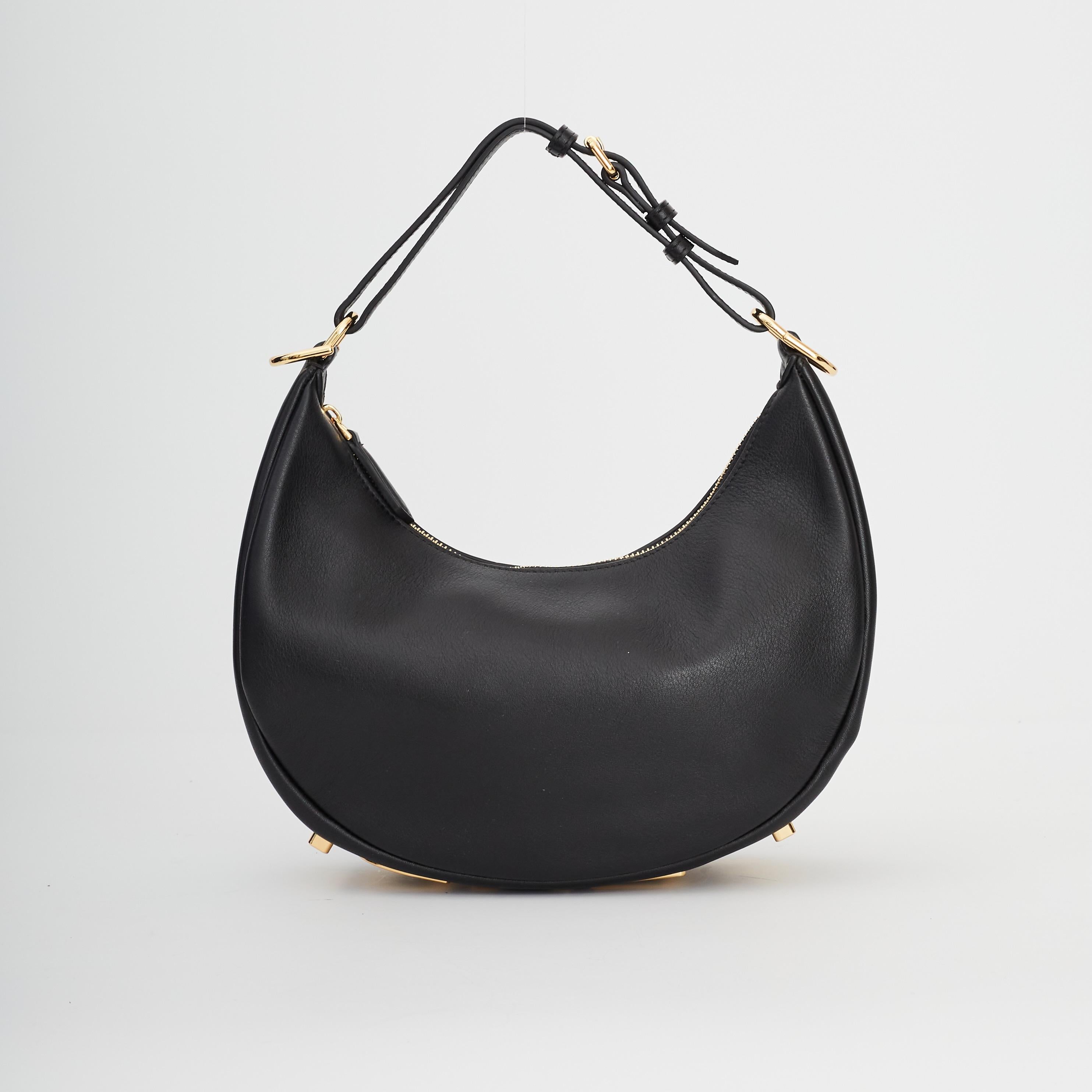 Fendi Black Leather Small Croissant Fendigraphy Hobo Bag Small 2