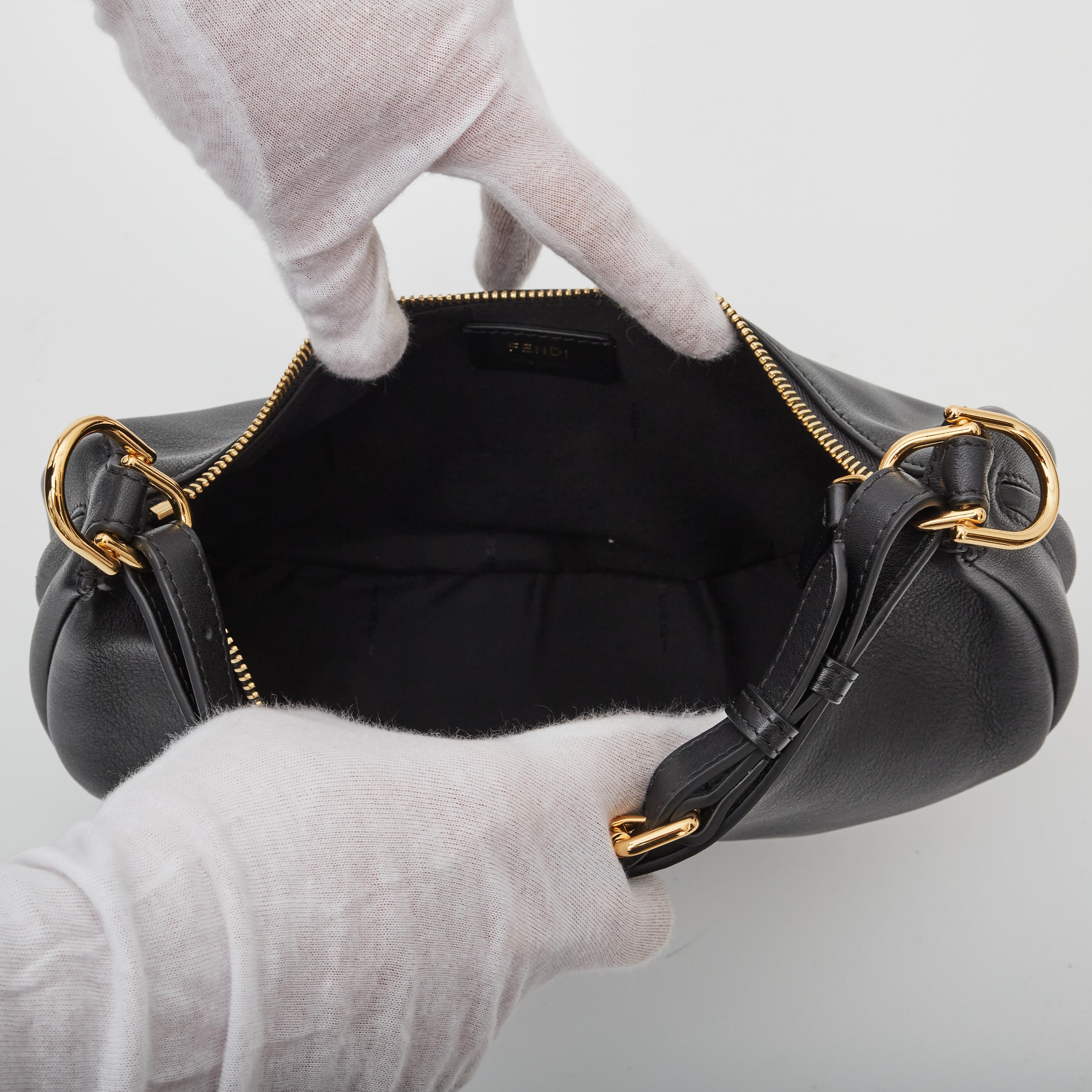 Fendi Black Leather Small Croissant Fendigraphy Hobo Bag Small 3
