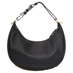 Fendi Black Leather Small Croissant Fendigraphy Hobo Bag Small