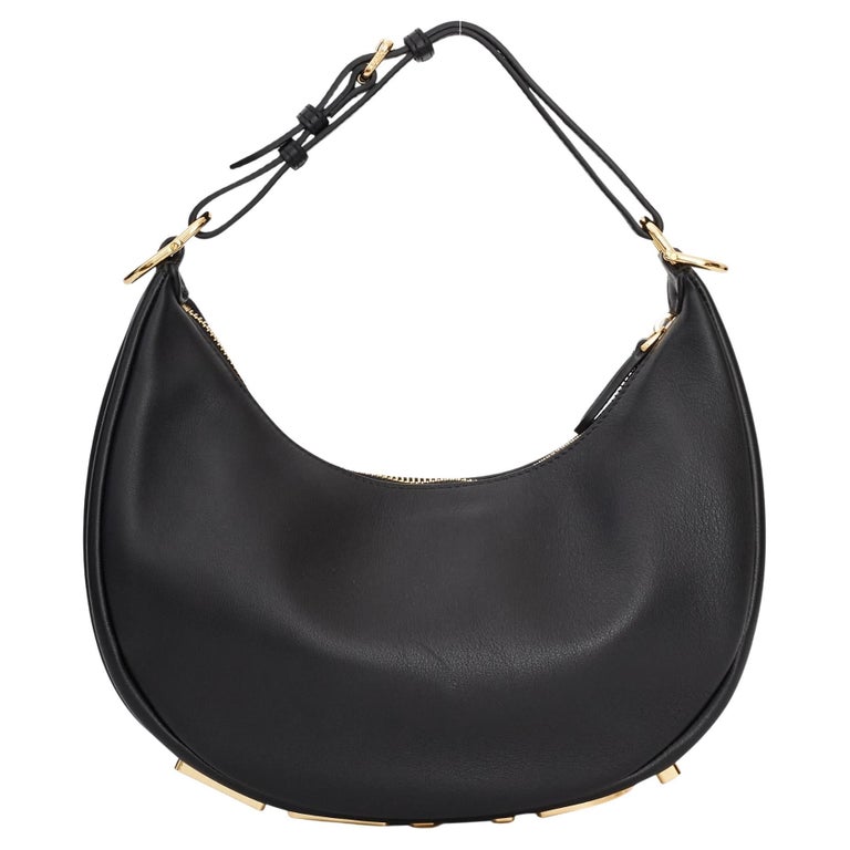 Fendi Black Leather Small Croissant Fendigraphy Hobo Bag Small at 1stDibs