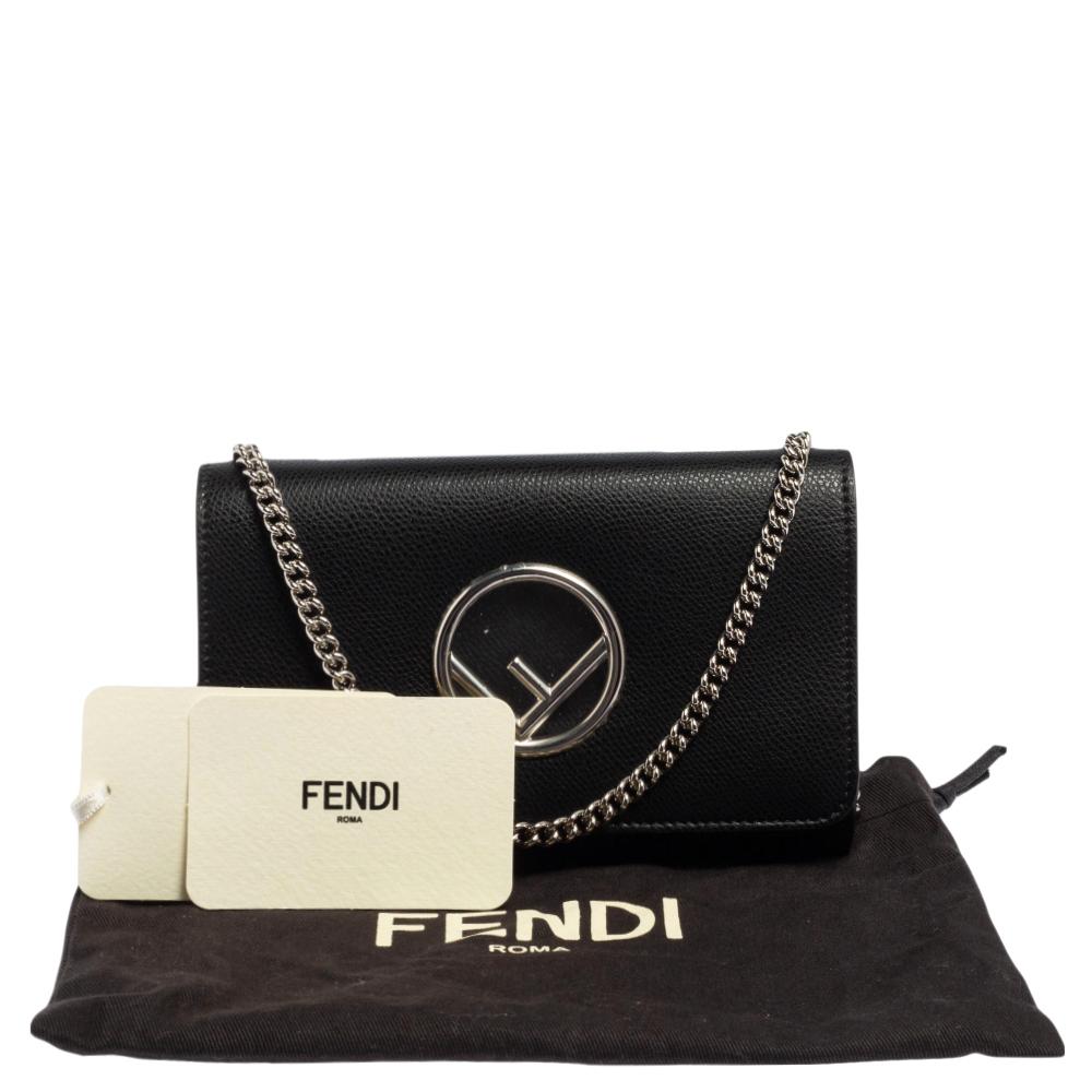 Fendi Black Leather Small Divisa F Wallet On Chain Clutch 7