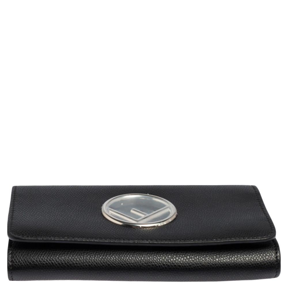 Fendi Black Leather Small Divisa F Wallet On Chain Clutch In Good Condition In Dubai, Al Qouz 2
