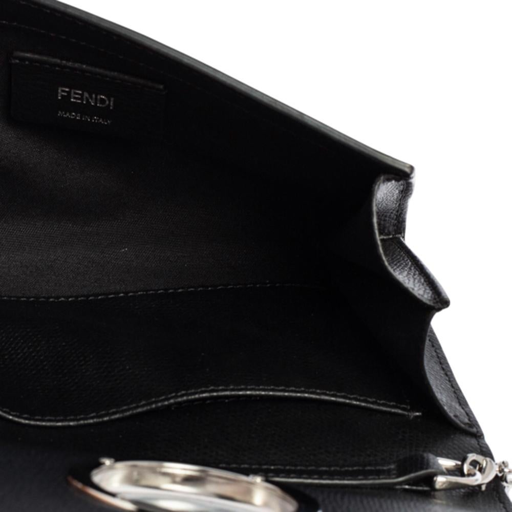 Fendi Black Leather Small Divisa F Wallet On Chain Clutch 1