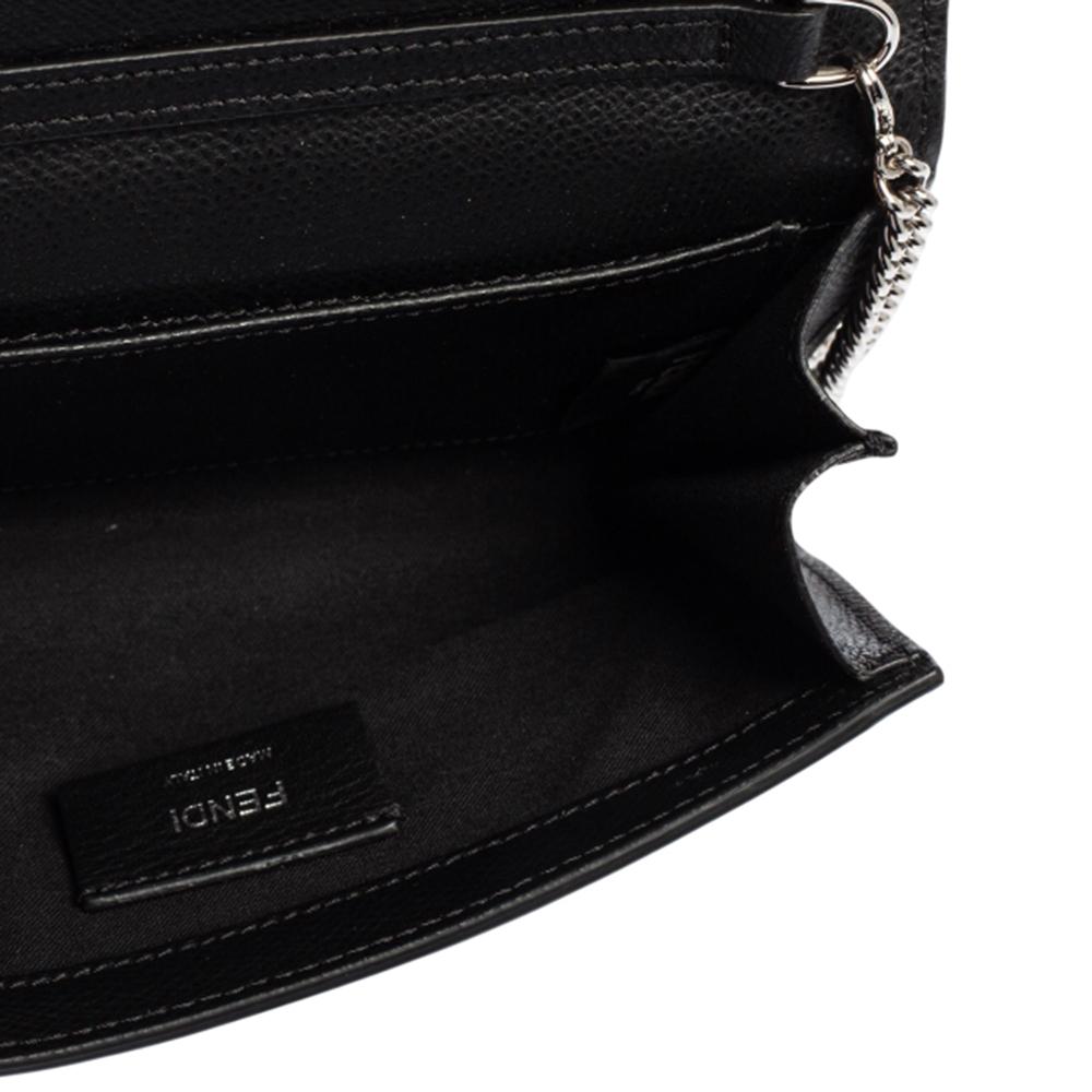Fendi Black Leather Small Divisa F Wallet On Chain Clutch 2