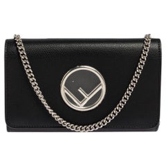 Fendi Black Leather Small Divisa F Wallet On Chain Clutch