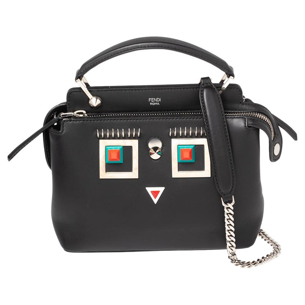 Fendi Black Leather Small Dotcom Shoulder Bag