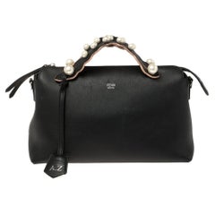 Fendi Black Leather Small Pearl Embellished By The Way Satchel