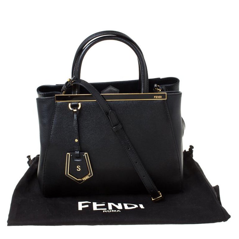 Fendi Black Leather Small Petite 2Jours Tote For Sale at 1stDibs