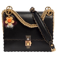 Fendi Black Leather Small Scalloped Kan I Crossbody Bag