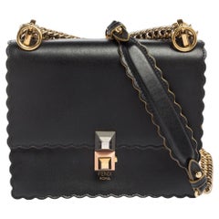 Fendi Black Leather Small Scalloped Kan I Shoulder Bag