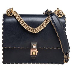 Fendi Black Leather Small Scalloped Kan I Shoulder Bag