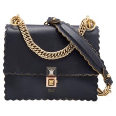 Fendi Black Leather Small Scalloped Kan I Shoulder Bag