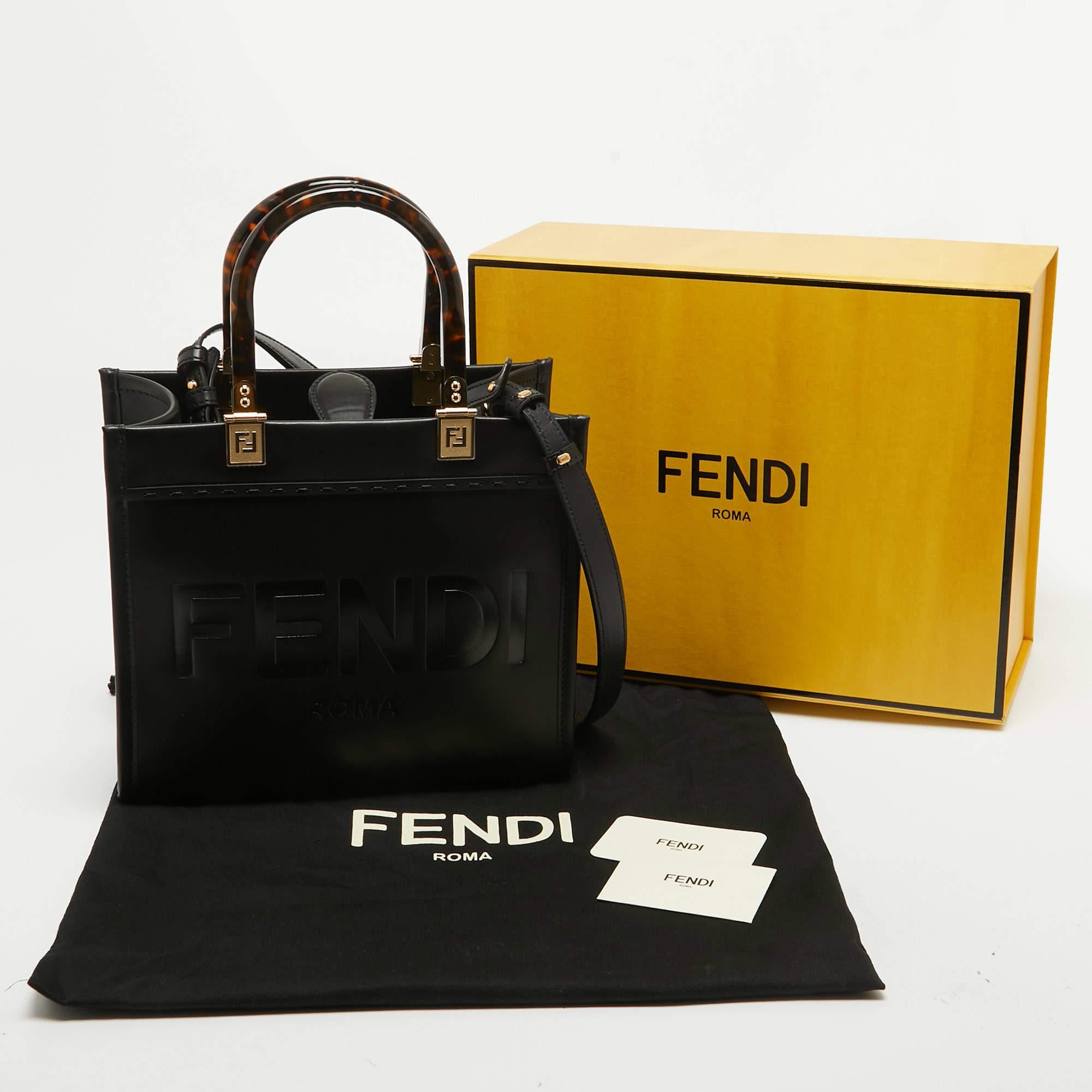 Fendi Black Leather Small Sunshine Tote In Excellent Condition For Sale In Dubai, Al Qouz 2