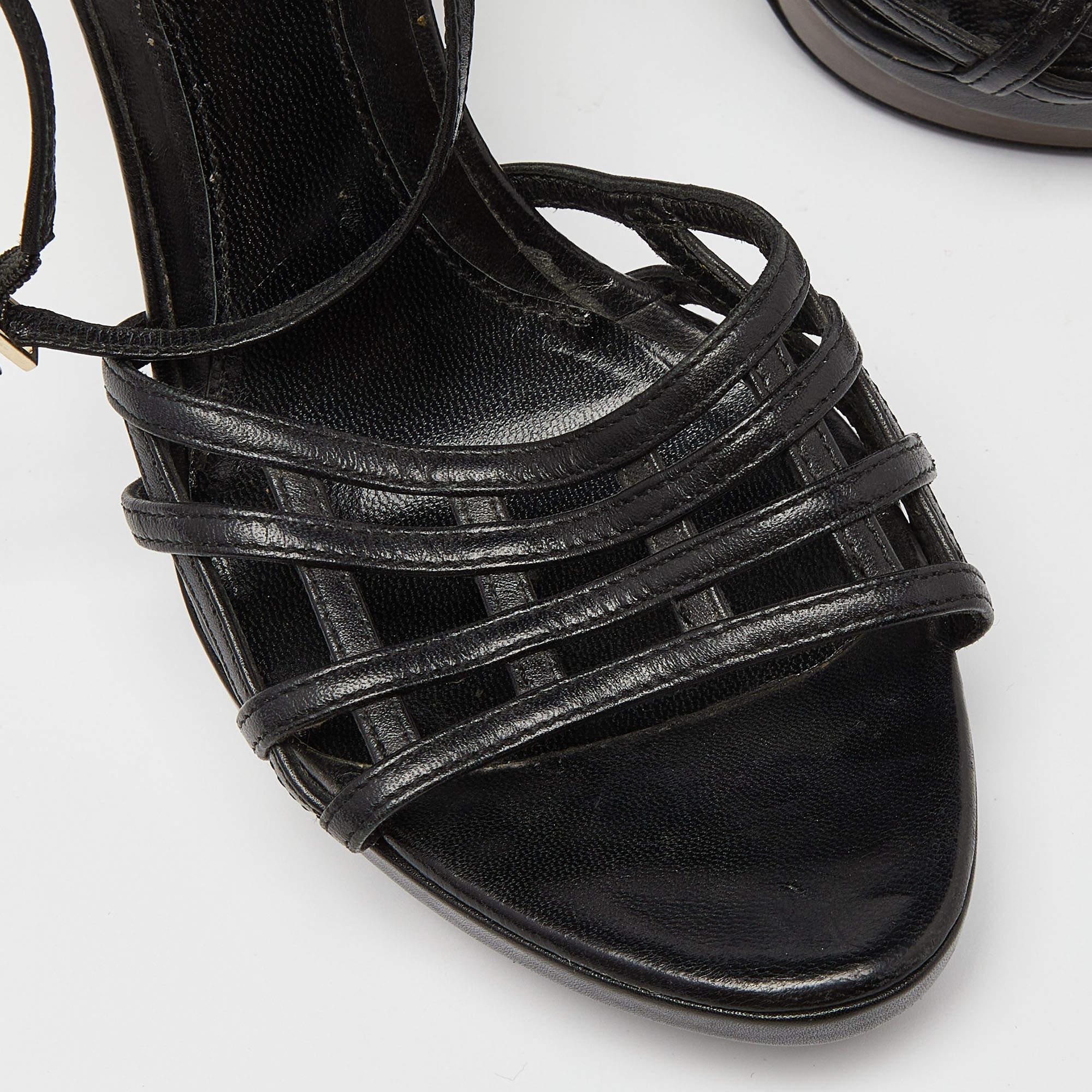 Fendi Black Leather Strappy Platform Sandals Size 38 For Sale 3