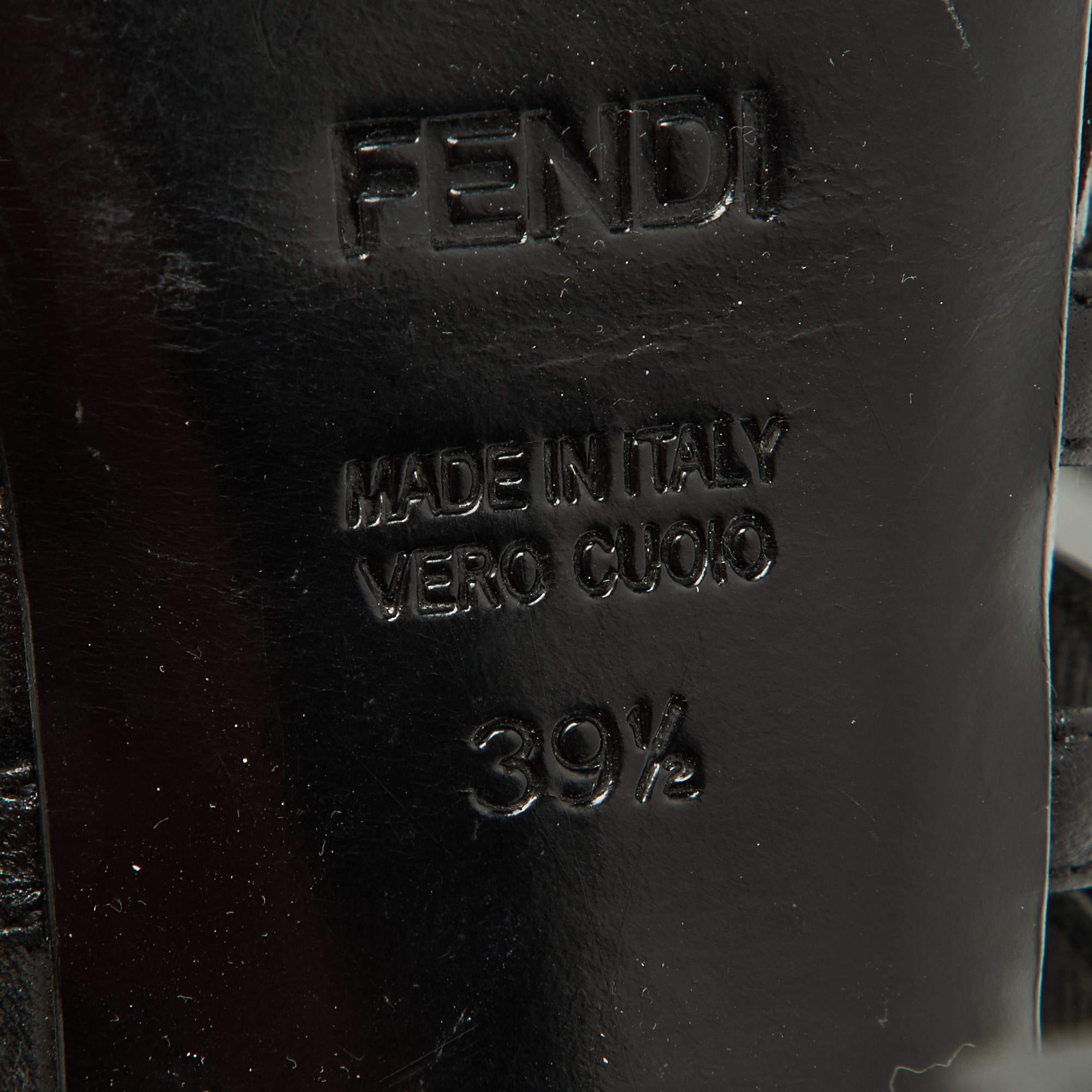 Fendi Black Leather Strappy Platform Sandals Size 39.5 For Sale 4