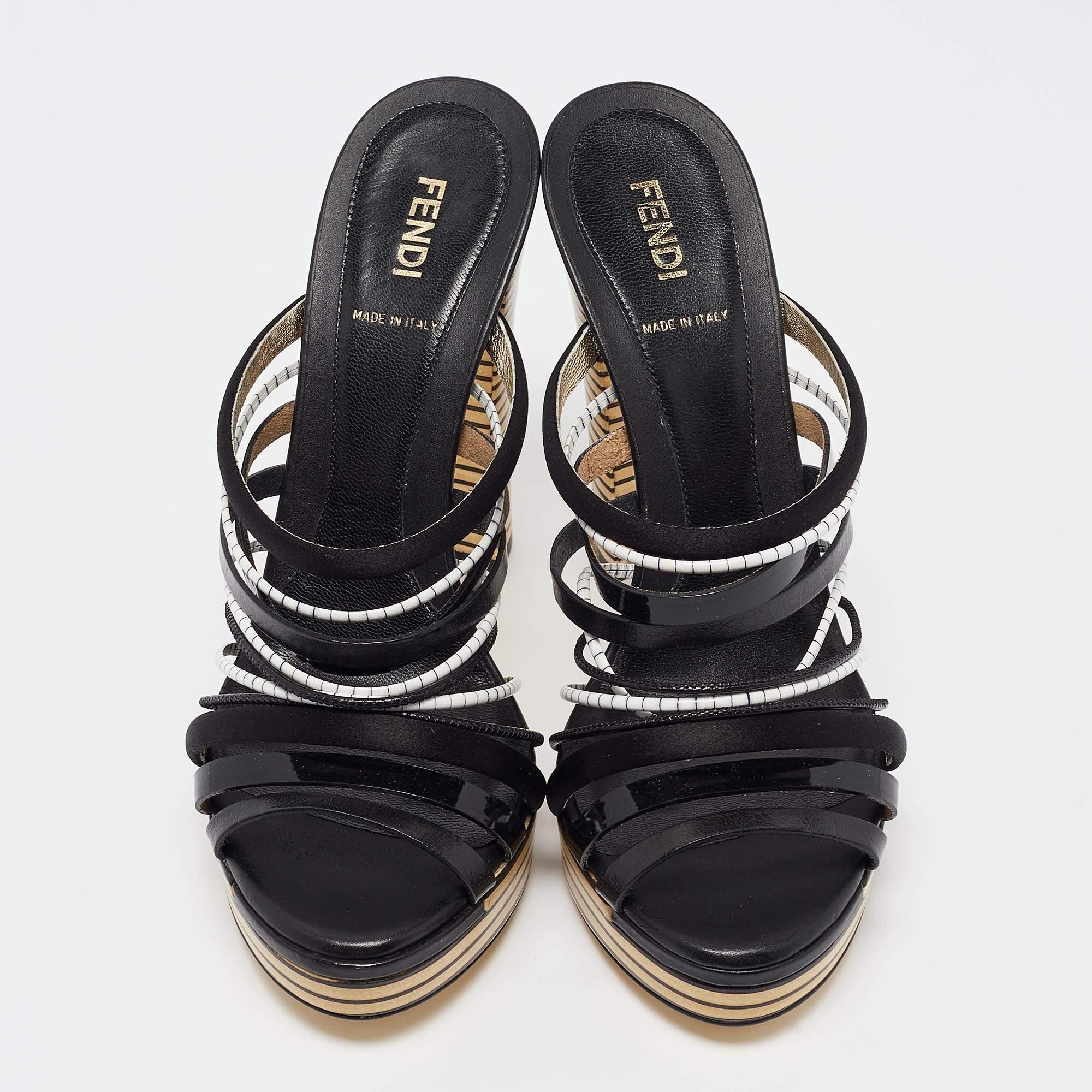 Fendi Black Leather Strappy Platform Slide Sandals Size 39 In New Condition For Sale In Dubai, Al Qouz 2