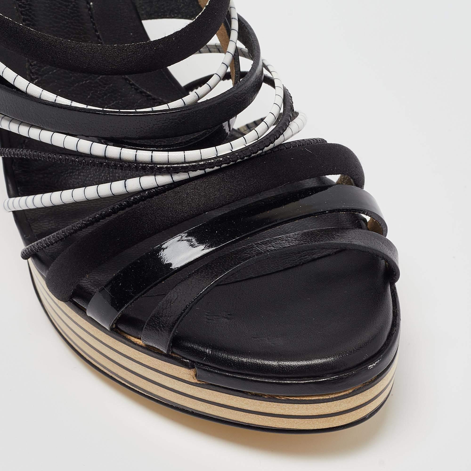 Fendi Black Leather Strappy Platform Slide Sandals Size 39 For Sale 4