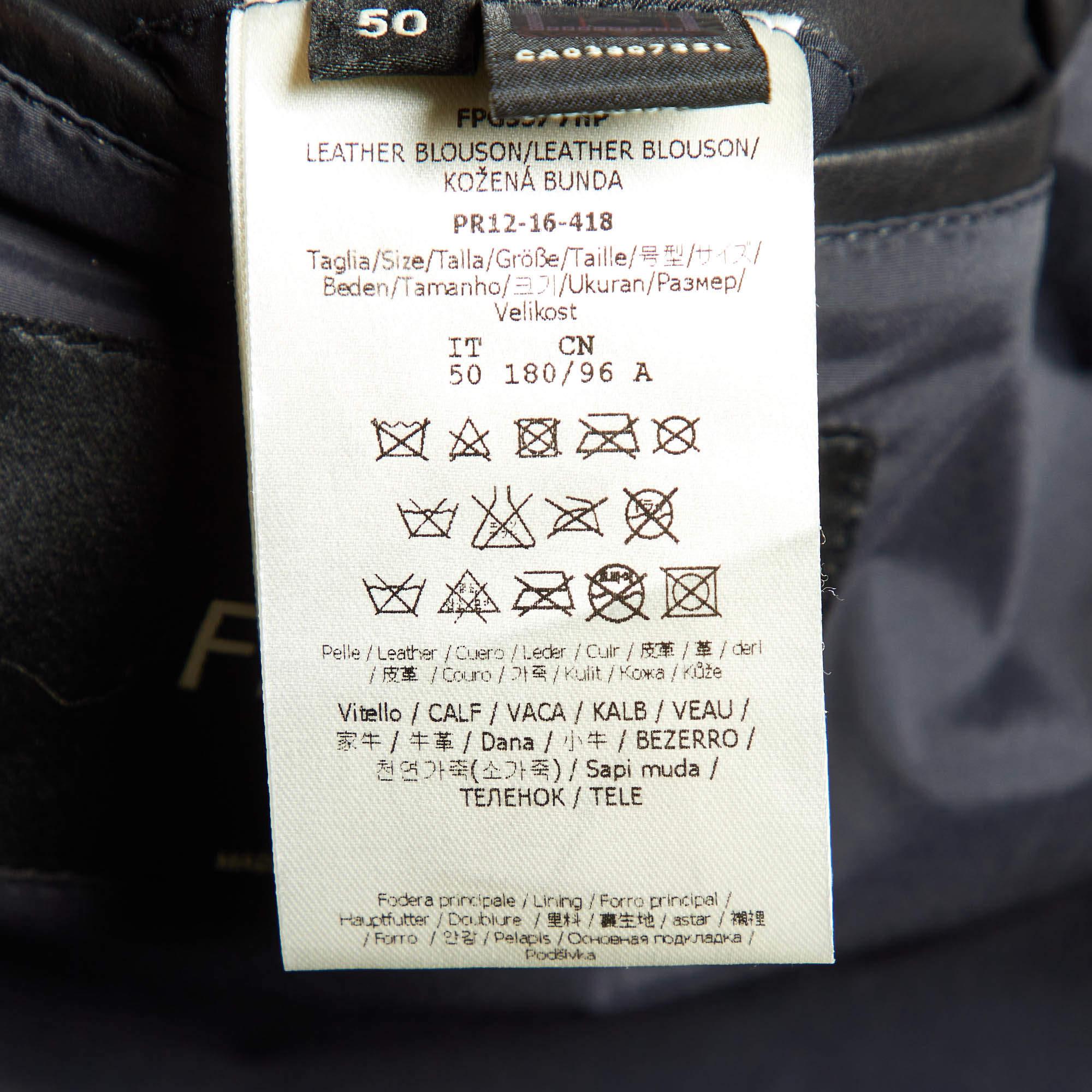 Fendi Black Leather Studded Biker Jacket L For Sale 1