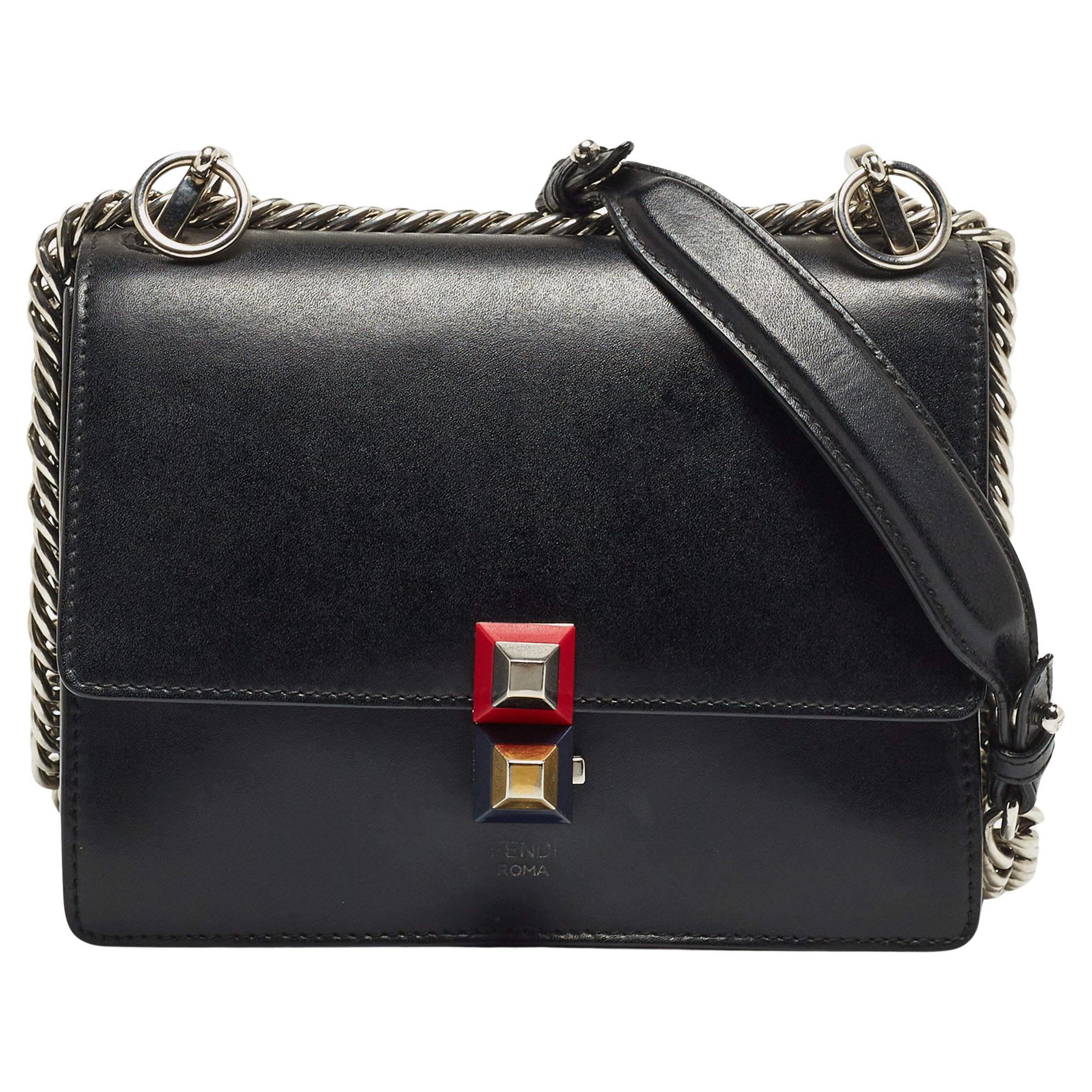 Fendi Black Leather Studded Mini Kan I Shoulder Bag For Sale