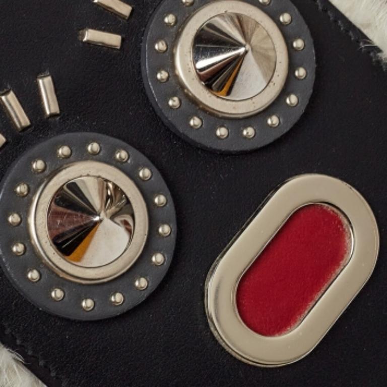 Women's Fendi Black Leather Studded Monster Luggage Charm For Sale