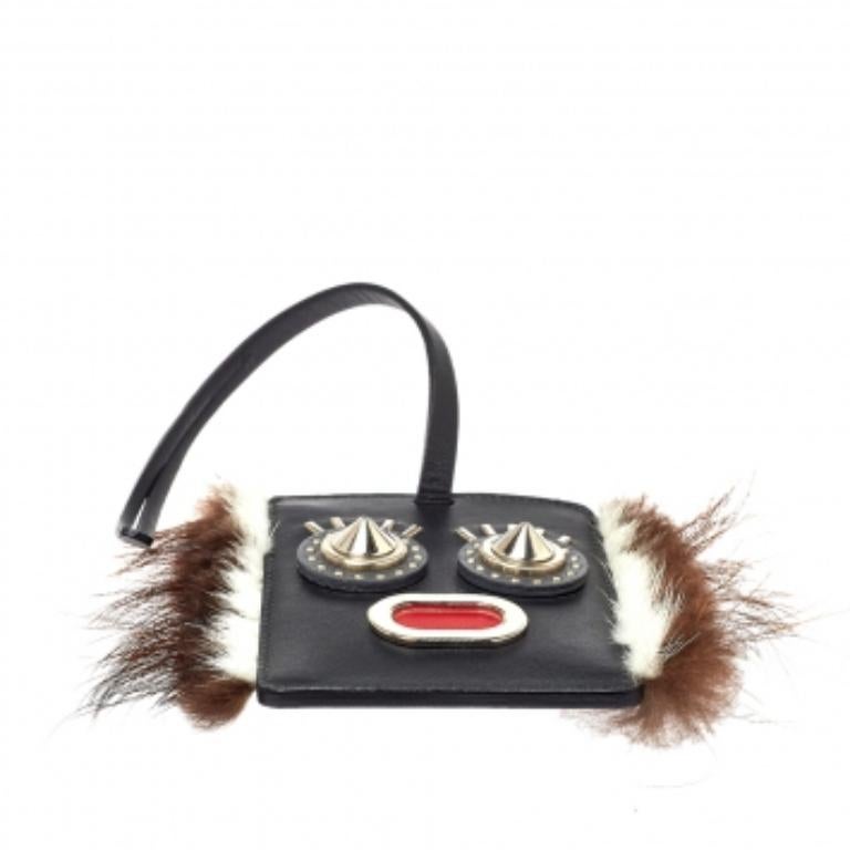 Fendi Black Leather Studded Monster Luggage Charm For Sale 1