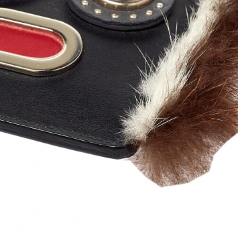 Fendi Black Leather Studded Monster Luggage Charm For Sale 3