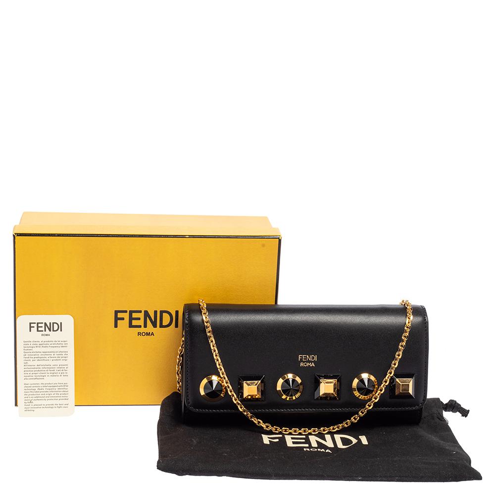 Fendi Black Leather Studded Wallet On Chain 9