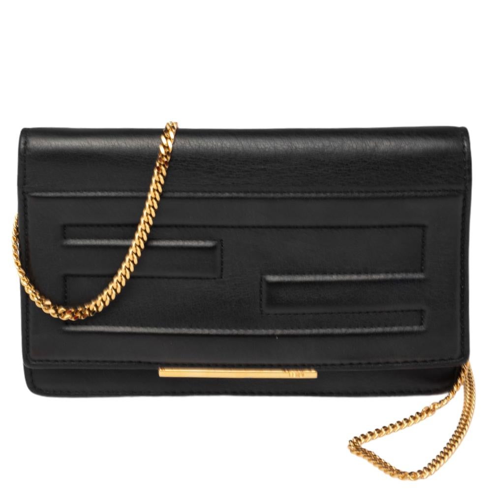 Fendi Black Leather Tube On Chain Wallet