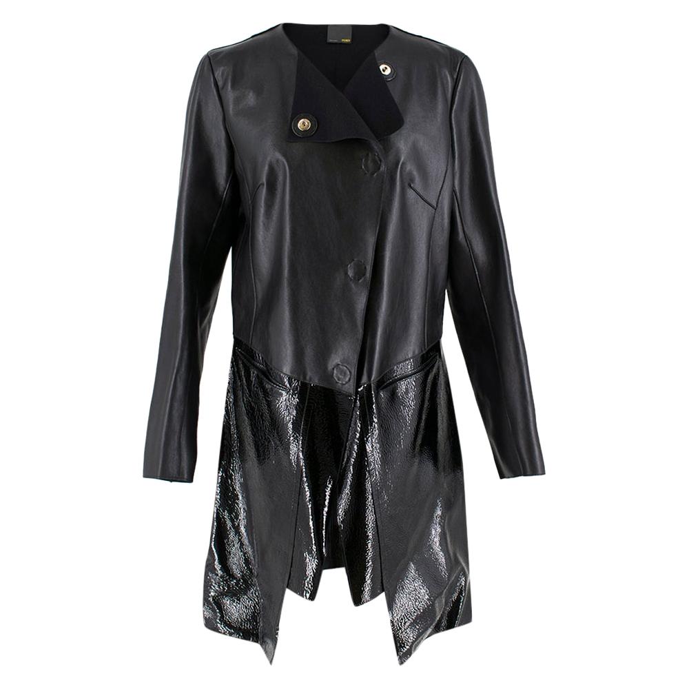 Fendi Black Leather Two Toned Coat - Size US 6
