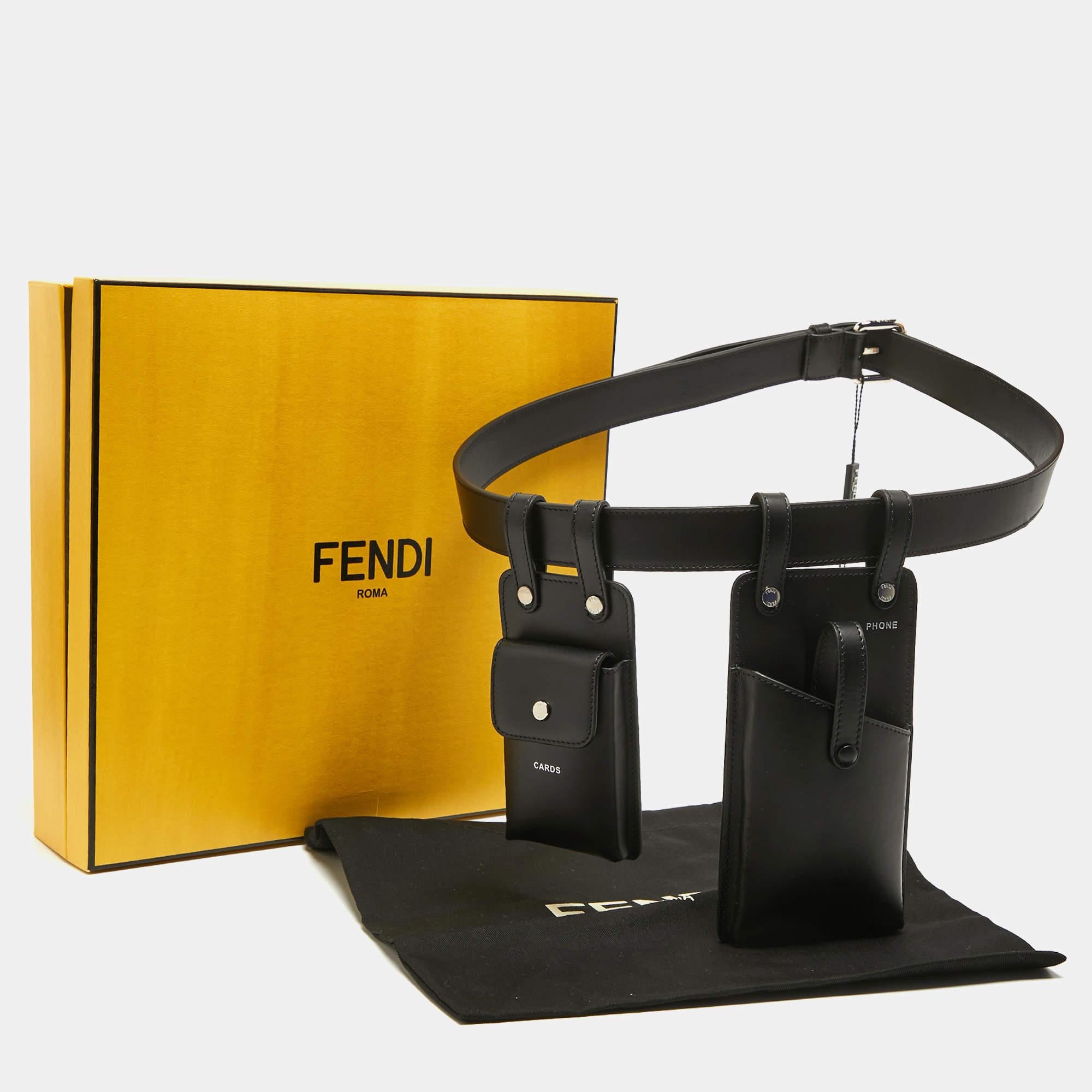 Fendi Black Leather Utility Pouch Belt Bag For Sale 8