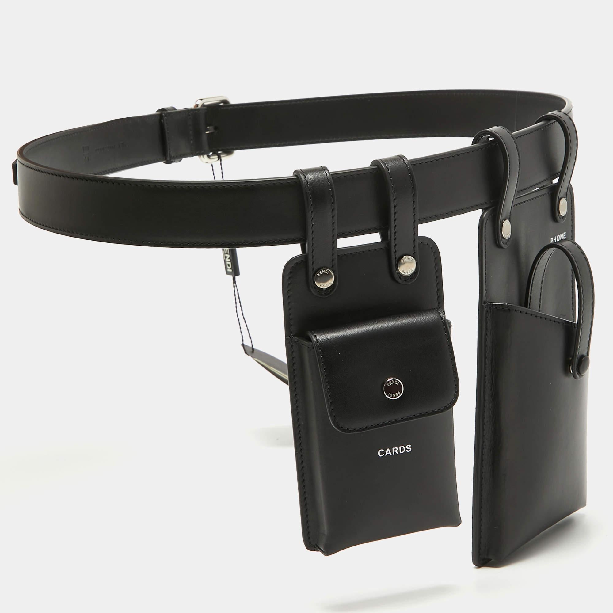 Fendi Black Leather Utility Pouch Belt Bag In Excellent Condition For Sale In Dubai, Al Qouz 2