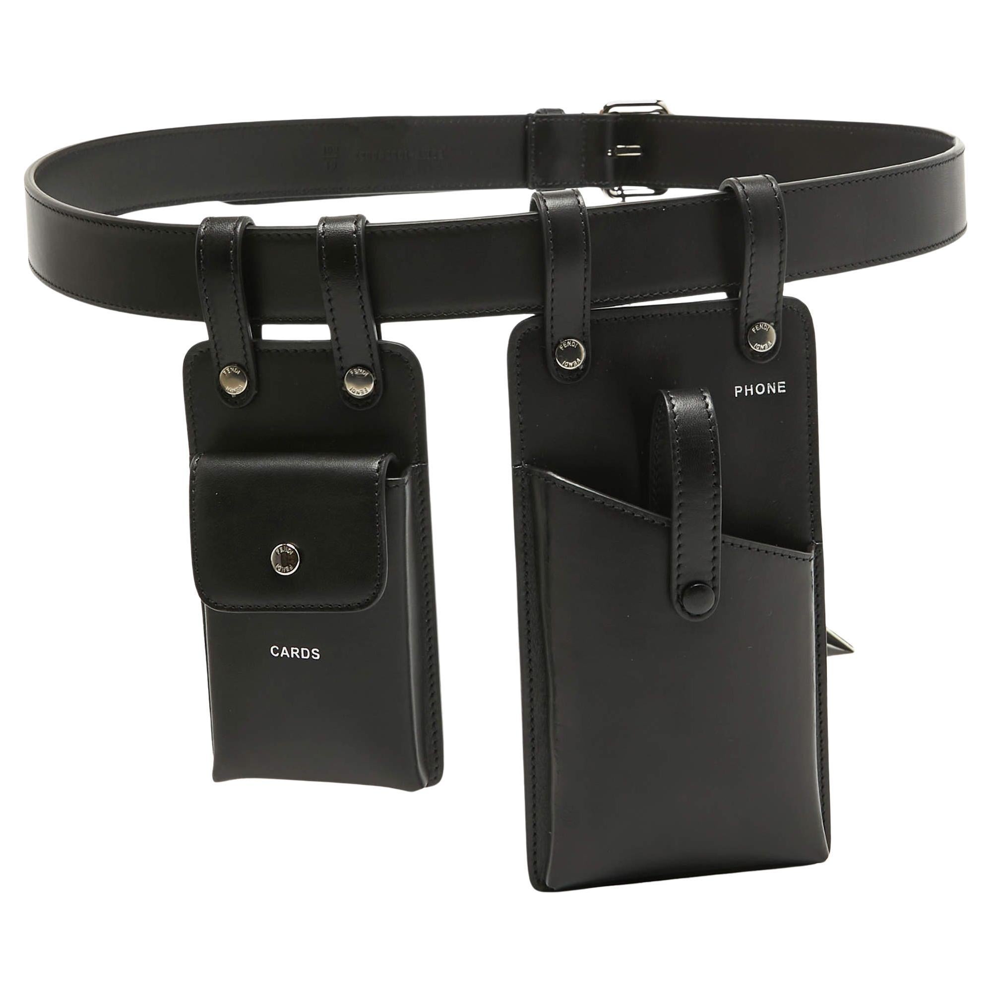 Fendi Black Leather Utility Pouch Belt Bag For Sale