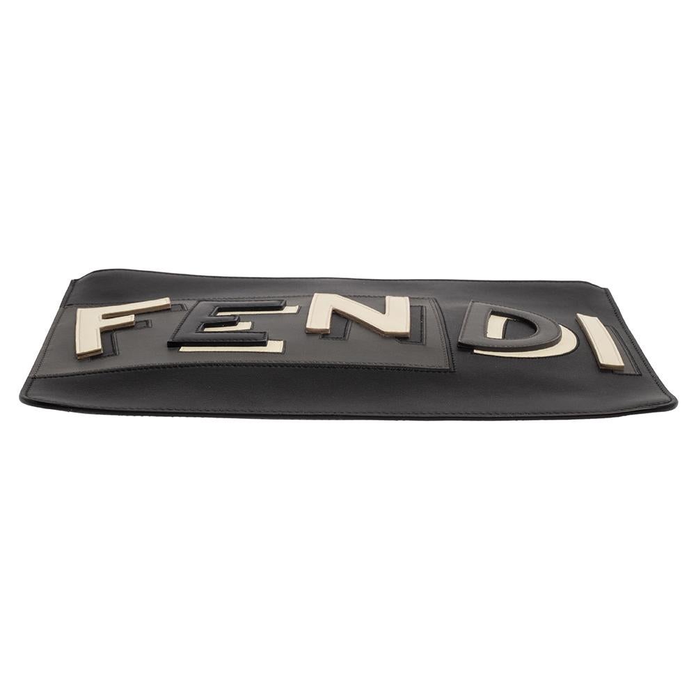Fendi Black Leather Vocabulary 3D Logo Zip Pouch 1