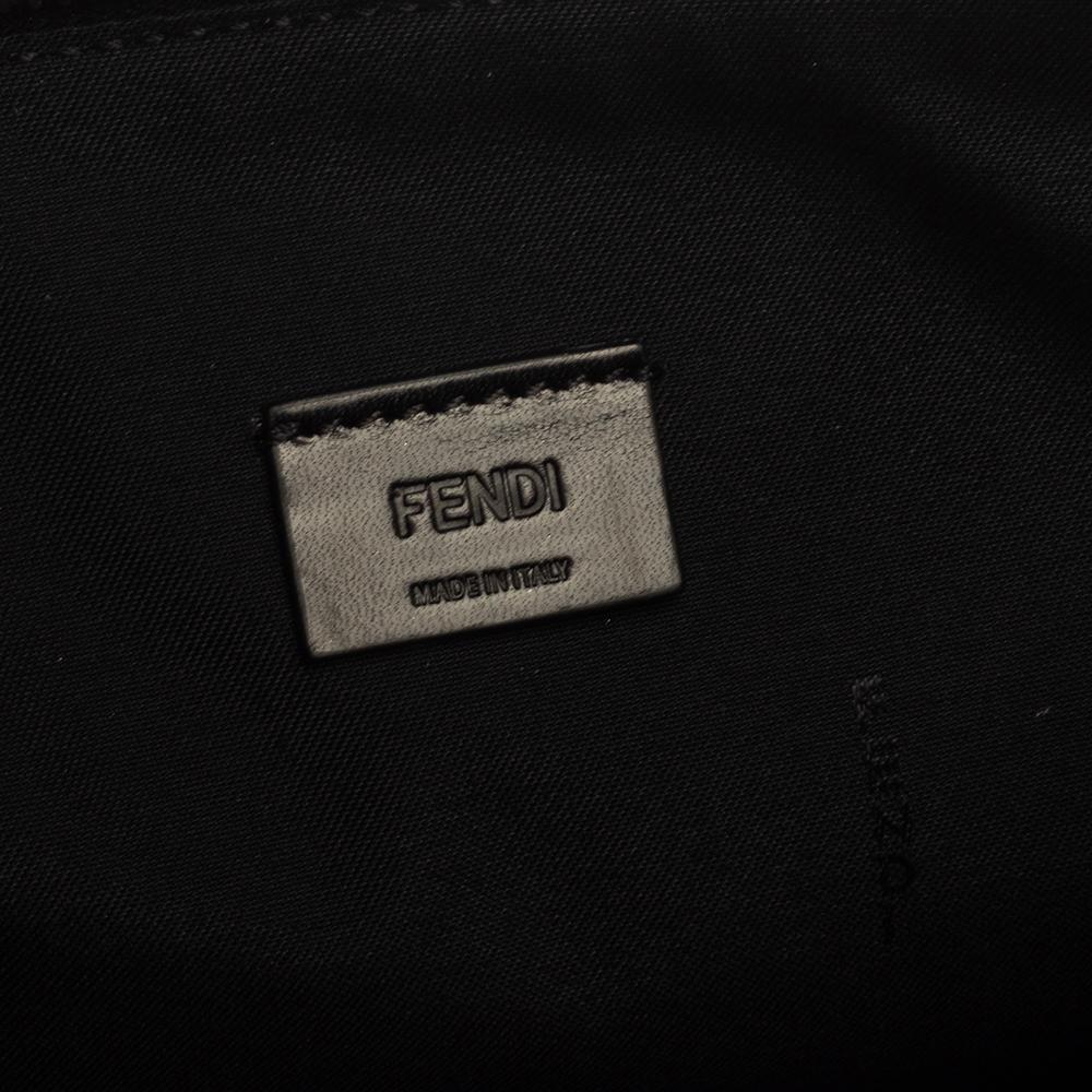 Fendi Black Leather Vocabulary 3D Logo Zip Pouch 2