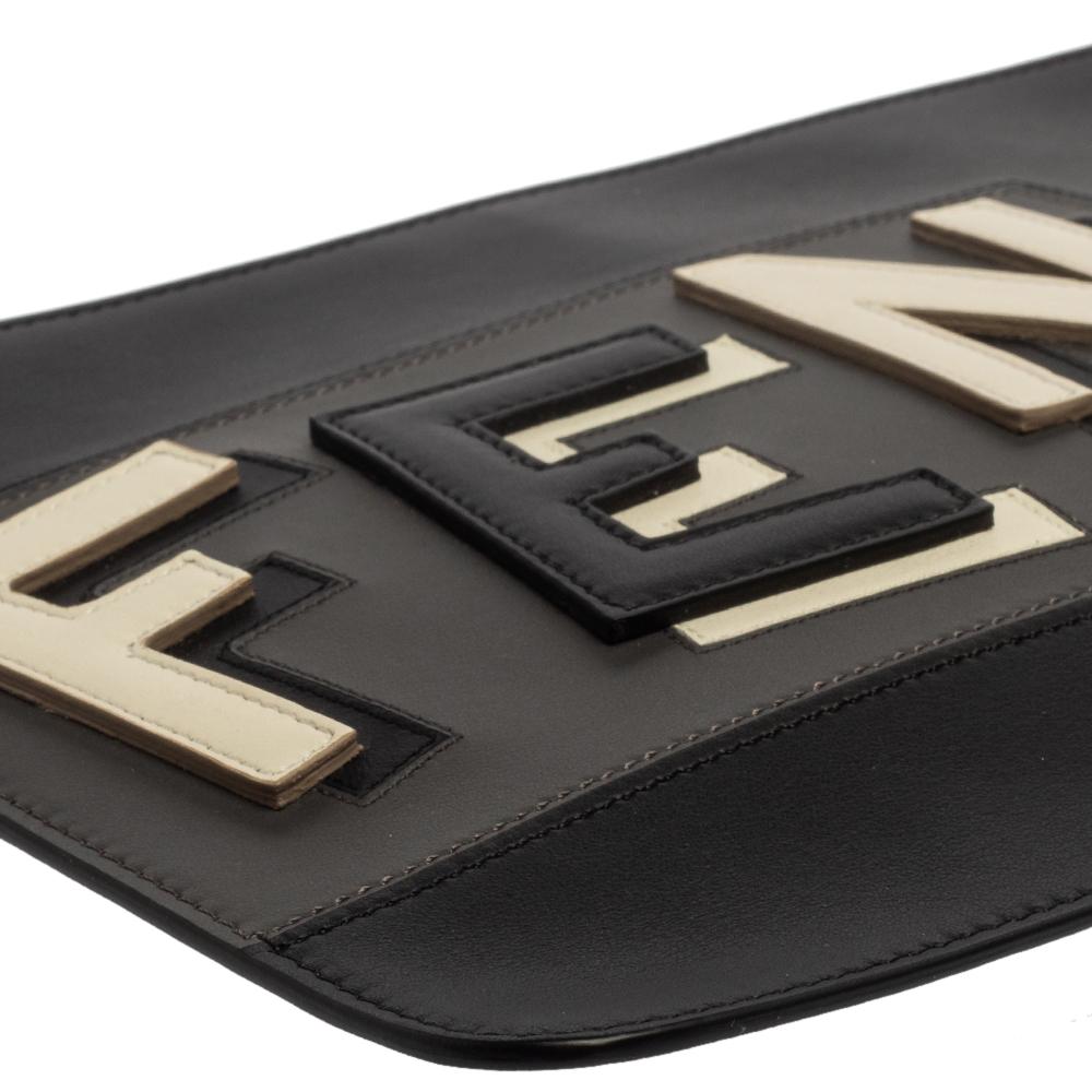 Fendi Black Leather Vocabulary 3D Logo Zip Pouch 3