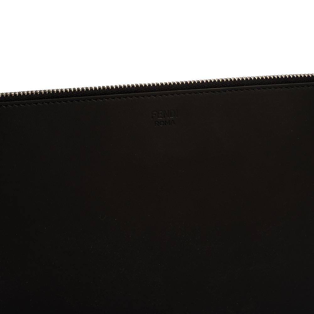 Fendi Black Leather Vocabulary 3D Logo Zip Pouch 4