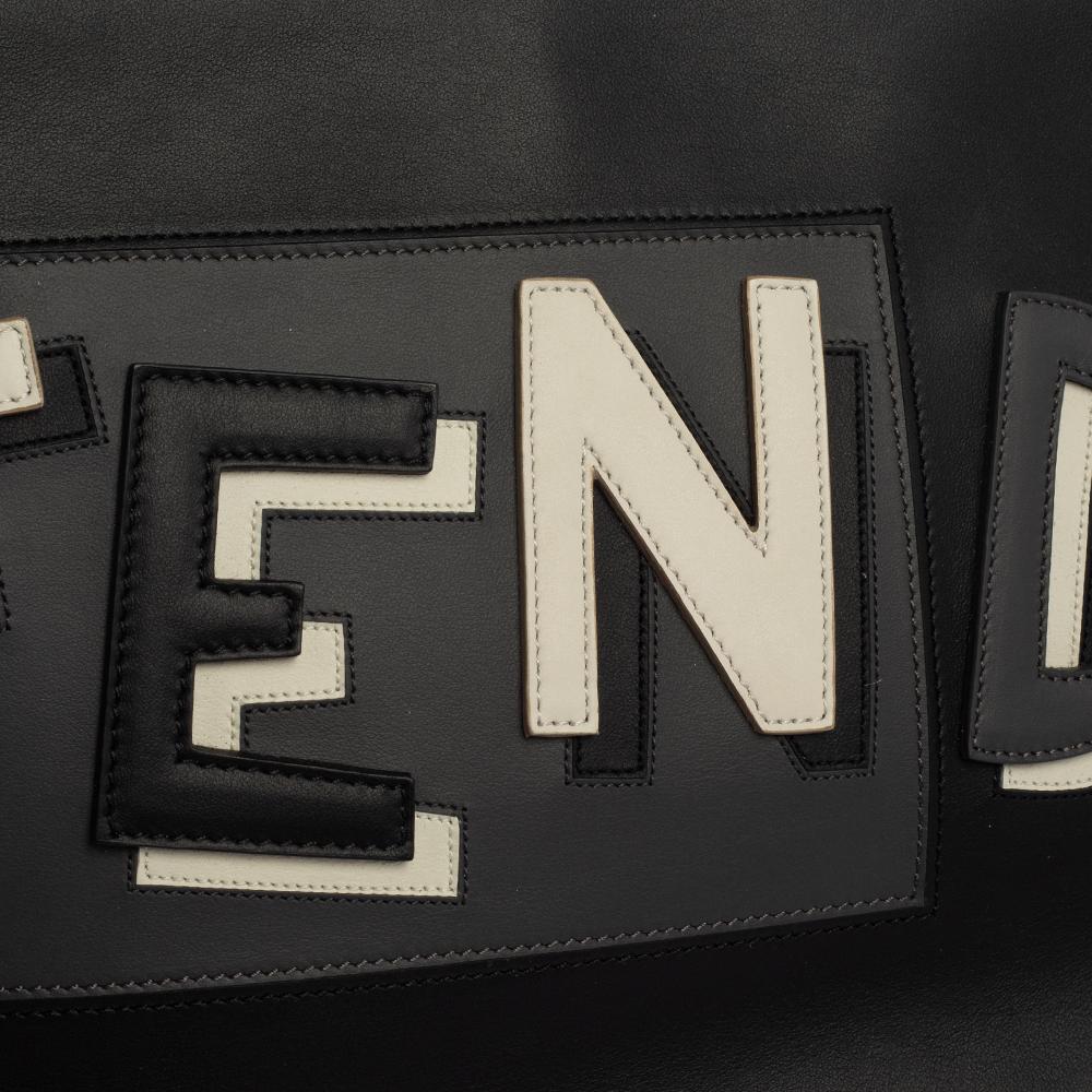 Fendi Black Leather Vocabulary 3D Logo Zip Pouch 5
