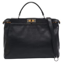 Fendi Black Leather w/ Calf Hair Lining Large Peekaboo Top Handle Bag