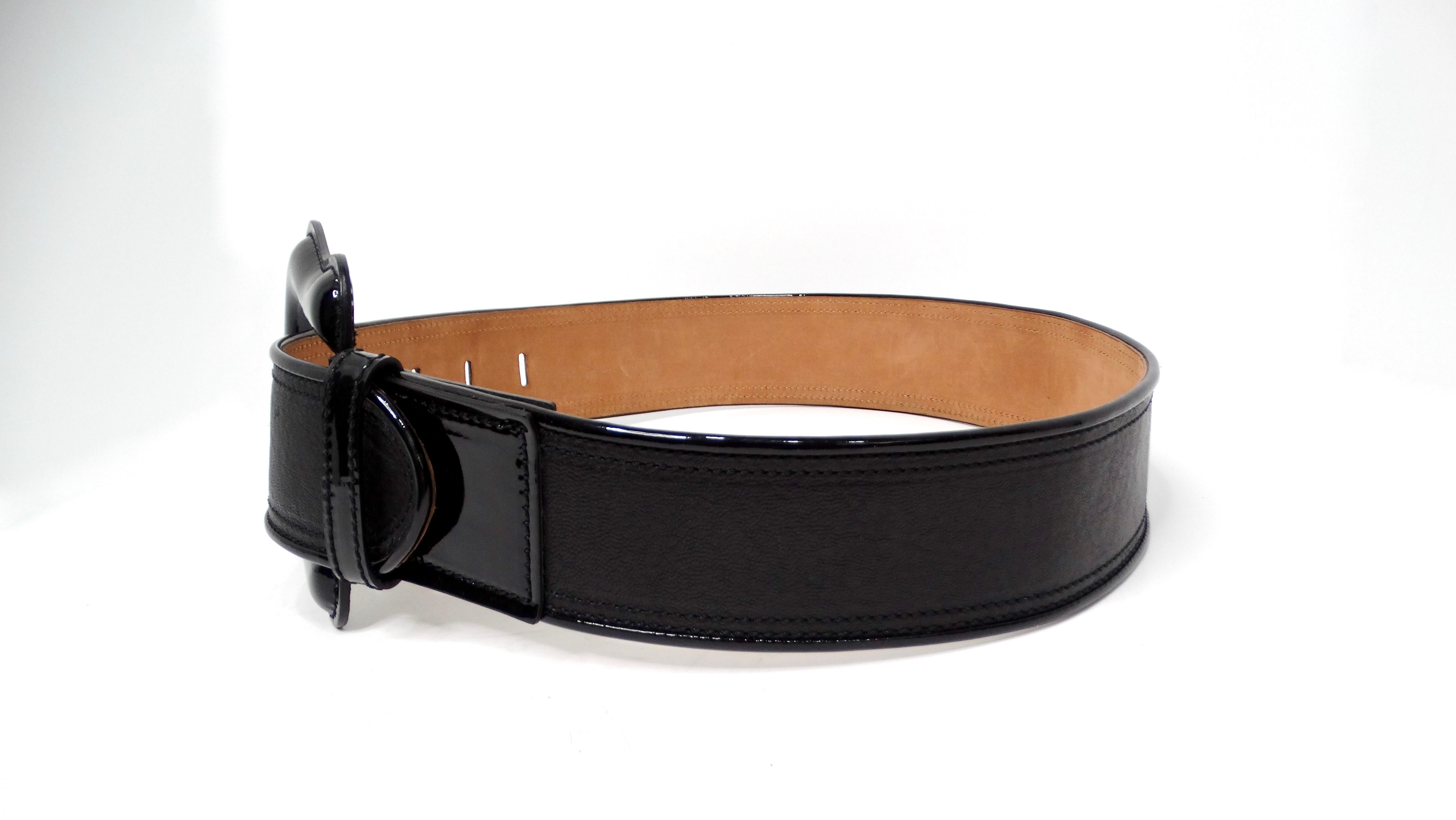 Women's Fendi Black Leather Waist Belt With Chunky Patent Leather Buckle For Sale