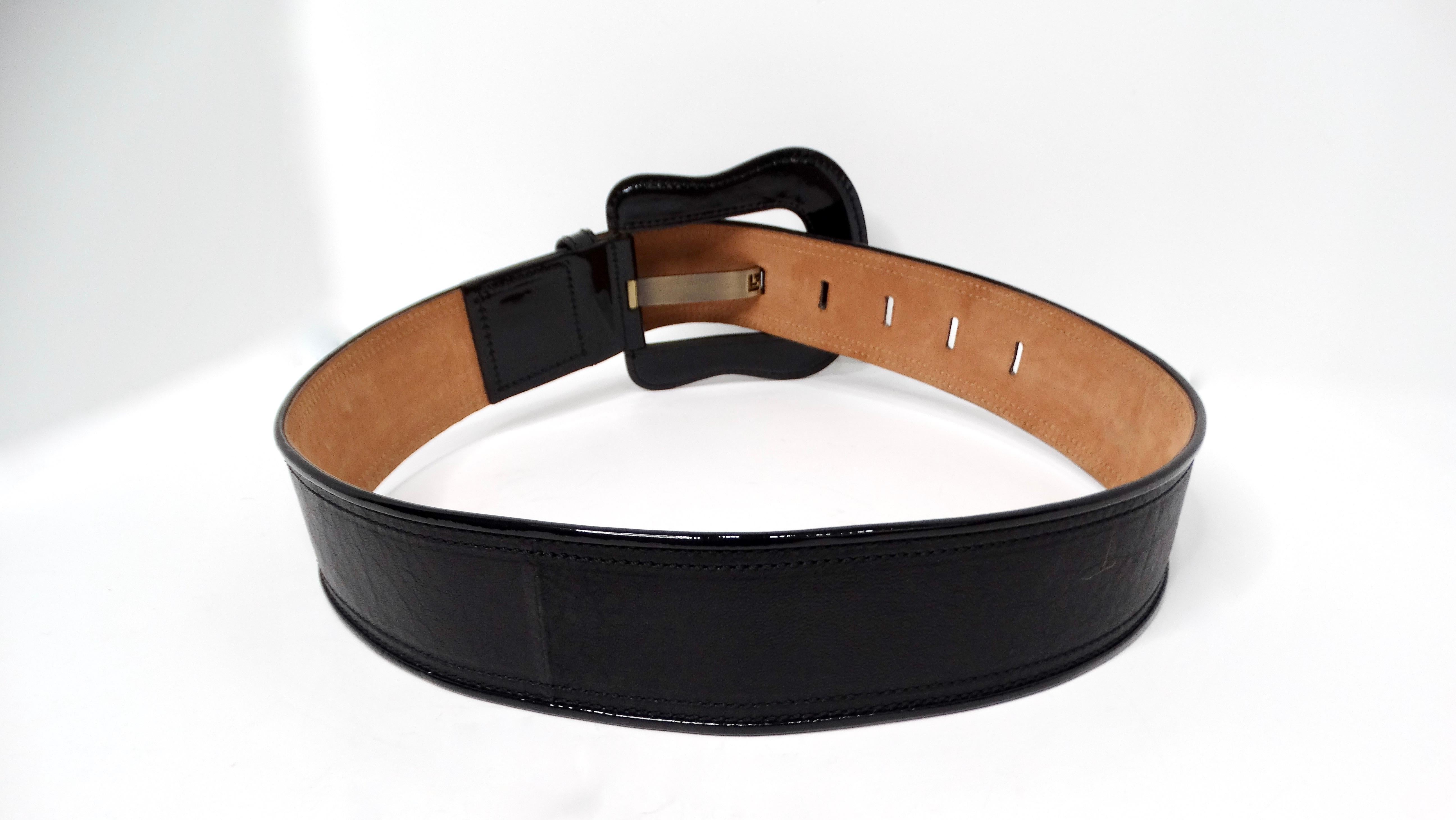 Fendi Black Leather Waist Belt With Chunky Patent Leather Buckle For Sale 1
