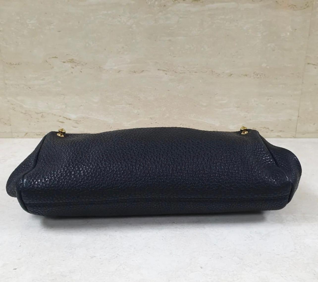 Women's Fendi Black Leather Walnut Wood Handle Clutch Bag For Sale