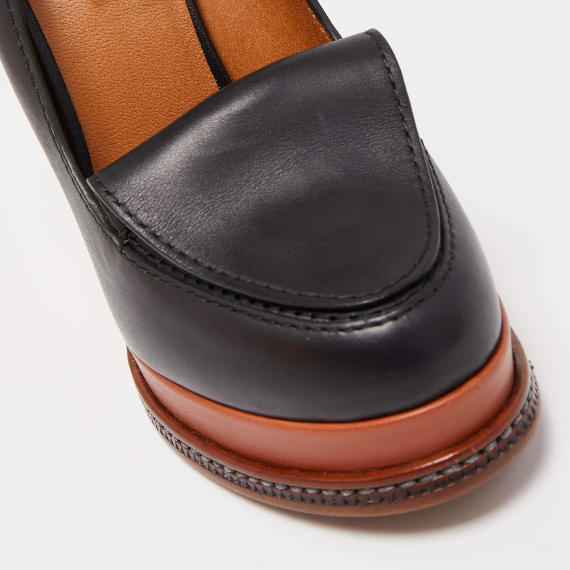 Fendi Black Leather Wedge Loafer Pumps 3